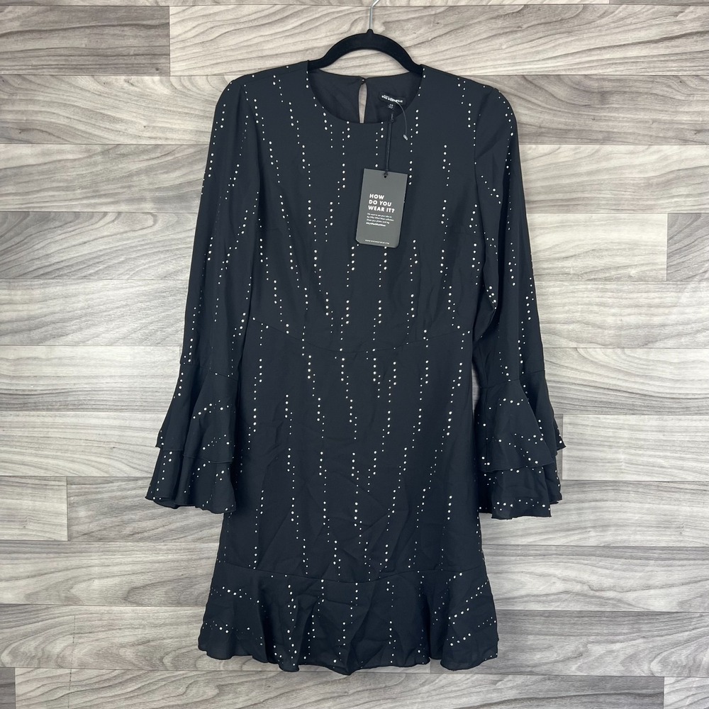Who What Wear Dress Women XS Black Beaded Embellished Lined Long Sleeve Back Zip